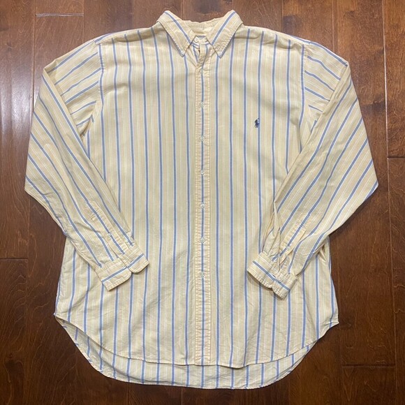Polo Ralph Lauren Vintage 90s Striped Yellow Blue Button Down Men's Size XLT - Picture 3 of 7